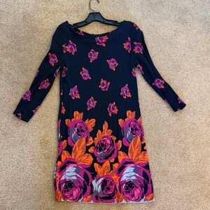Juicy Couture Black 3/4-Sleeve Floral Shift Dress - Pink & Orange Rose Print